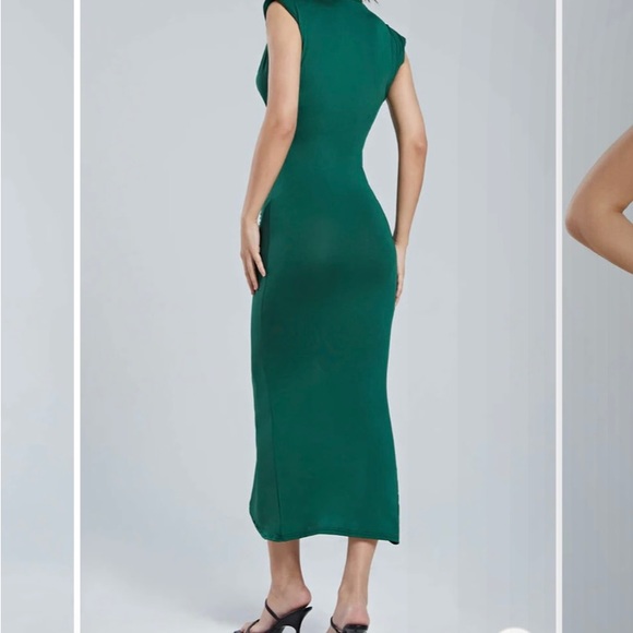Emerald green Deep V-Neck Sleeveless Midi Dress NWT - Picture 5 of 6
